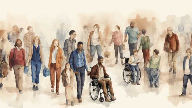 Inclusive community: diverse illustration featuring people of various genders, races, ages, and lifestyles

