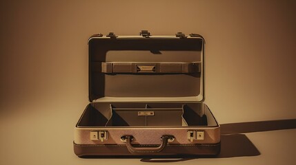 AI generated illustration of an empty open suitcase on a brown background