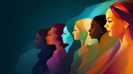 Silhouetted diversity: multiethnic women from various cultures and countries embracing coexistence, multicultural community, and racial equality

 - obrazy, fototapety, plakaty