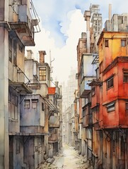 Fototapeta na wymiar Artisan Cityscape Sketches: Captivating Wall Art Depicting Crafted City Corners