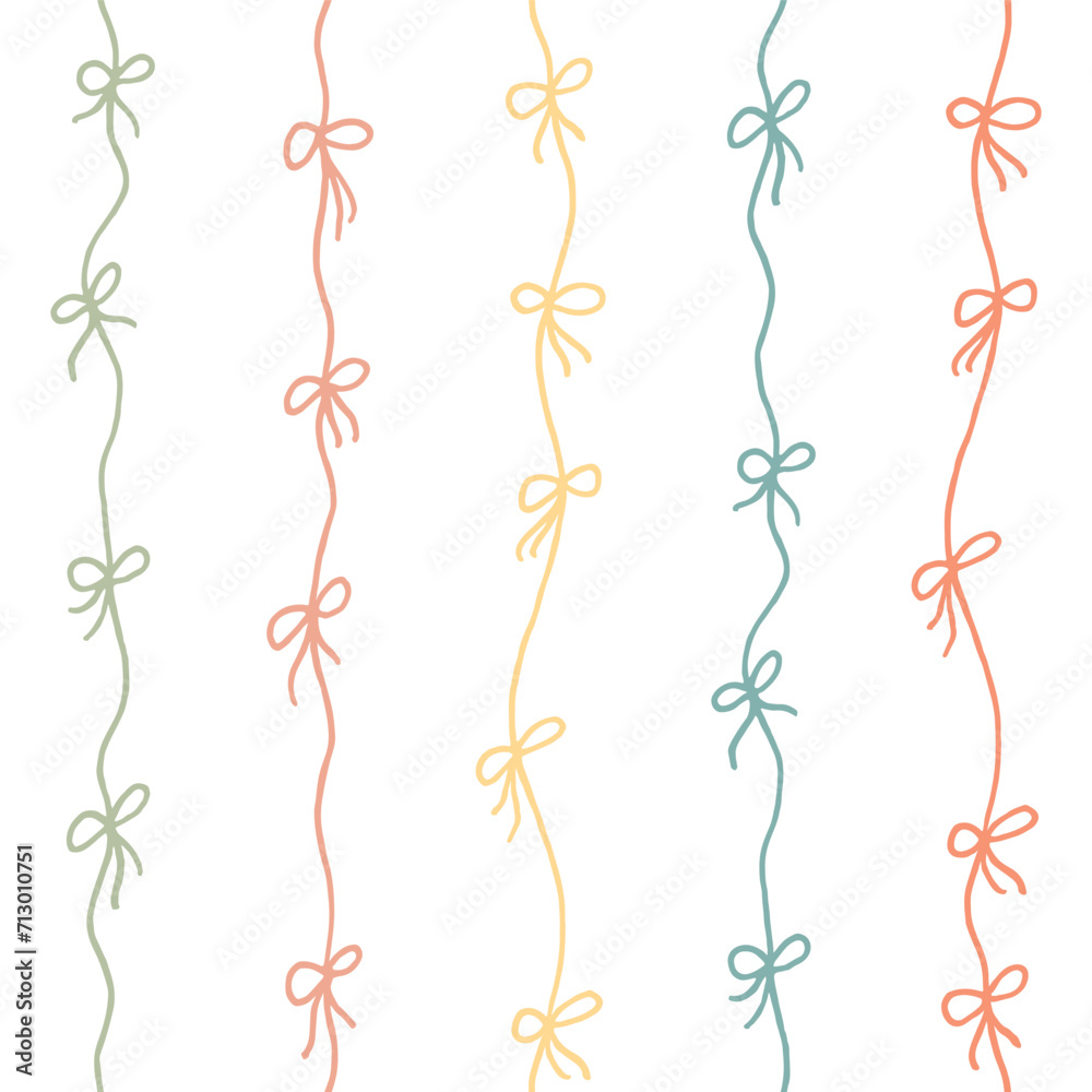 Aufkleber seamless hand drawn pattern with threads and bows