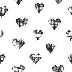 Seamless pattern with black hand drawn hearts