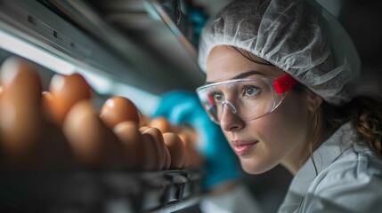 Explore the meticulous work of a lab test worker ensuring optimum quality in chicken eggs. This practical approach in poultry farming involves precise and consistent measurement to maintain high stand