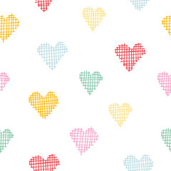 Seamless pattern with color hand drawn hearts