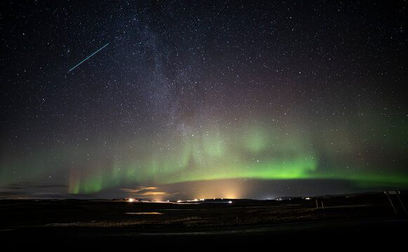 Northern lights in Hella area in winter