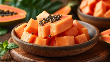 Indulge in the natural sweetness and richness of ripe papaya pieces, complemented by the presence of its wholesome seeds.