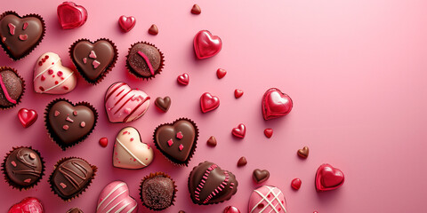 Cute Valentine chocolate background, isolated. Generative AI