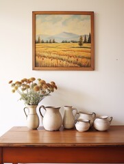 Authentic Rural Home Decors: Country Field Painting with Vintage Charm