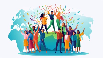 Empowering workplace diversity: team acceptance and unity concept with diverse ethnic, racial, and cultural groups - vector illustration for business and employment tolerance

 - obrazy, fototapety, plakaty