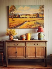 Authentic Rural Field Painting: Vintage Design for Home Decors