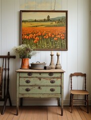 Authentic Vintage Field Painting - Rural Home Decor Design