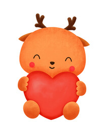 
Cute Deer Hugging A Heart
Watercolor

