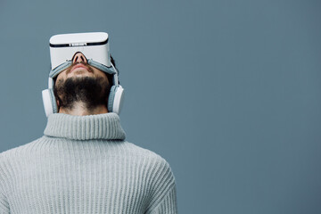 Man device modern glasses simulator innovation helmet reality digital technology headset vr virtual