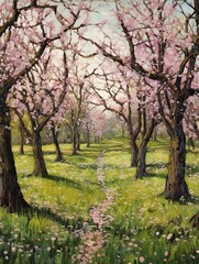 Fototapeta na wymiar Blossoming Springtime Orchards: A Spectacular Field Painting of Spotted Spring