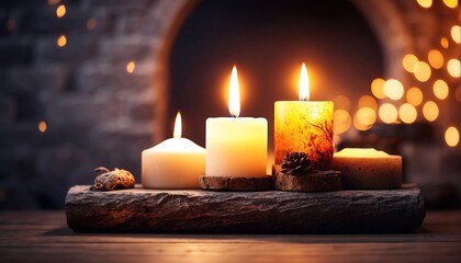 Fireplace with candlelight decoration