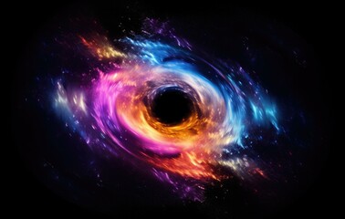A mesmerizing black hole with vibrant blue and purple swirls, evoking the beauty of the cosmos. Generative AI.
