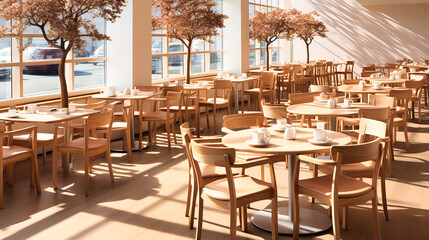 Cozy Restaurant Setting with Wooden Furniture and Elegant Decor