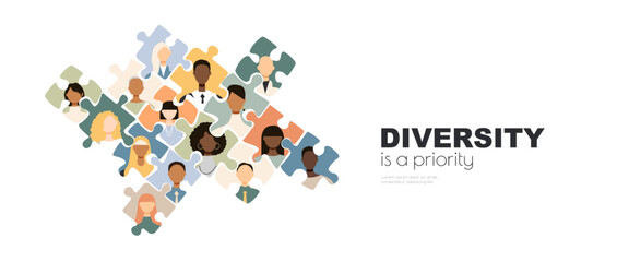 Diversity is a priority. Social banner. Different people together. - obrazy, fototapety, plakaty