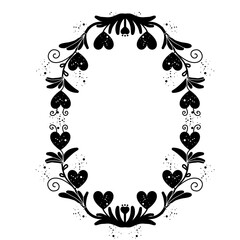 Black and White floral frame with flowers and leaves