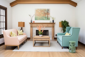 modern furniture in the living room of a tudor home - obrazy, fototapety, plakaty