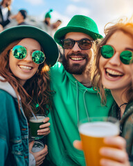 Warm Film Portraits of Cheerful Friends Celebrating St Patrick's Day