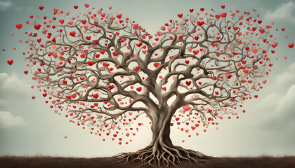 Beautiful tree with red hearts. valentine day concept