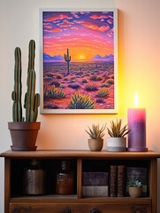 Boho Desert Sunset Imagery: Vibrant Sky Vintage Wall Art