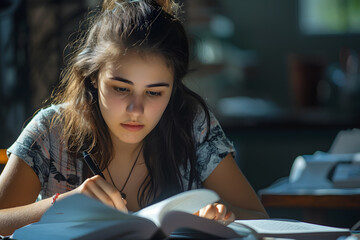 Focused Image of an Ambitious Woman Engrossed in Studies
