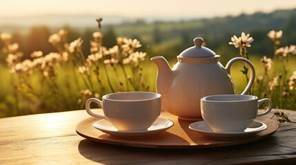 Naklejka na ściany i meble A modern tea set arranged on a sleek table