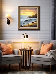 Brush-Stroke Seaview Sunsets Wall Art: A Coastal Retreat with Seashore Tales and a Cottage Backdrop