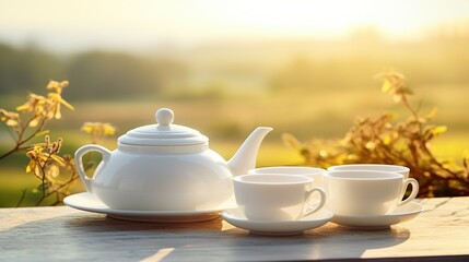 Fototapeta premium A modern tea set arranged on a sleek table