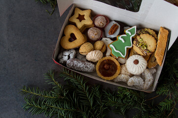 cookies and gingerbread for New Year and Christmas, dark background
