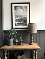 Charcoal-Drawn Ocean Views: Vintage Seaside Wall Art Painting