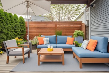 saltboxstyle patio with contemporary outdoor furniture