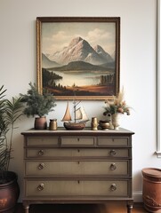 Classic Lakeside Vista: Vintage Landscape Painting Capturing the Allure of the Lake