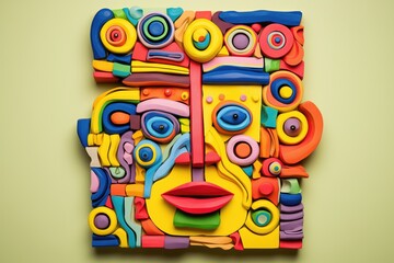 abstract face molded from different plasticine colors