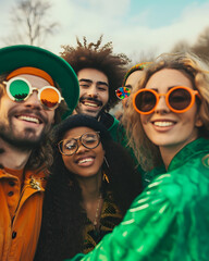 Afternoon Delight: Capturing Smiling Friends in Vibrant Clothing on St Patrick's Day