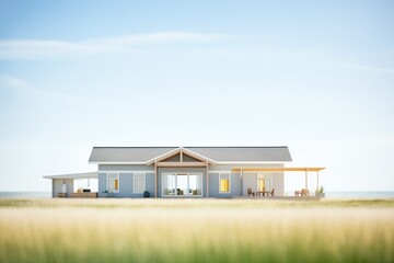 Fototapeta na wymiar prairie landscape with minimalist architecture