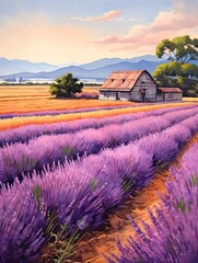 Classic Provence Lavender Art - Vintage Landscape Wall Art Print