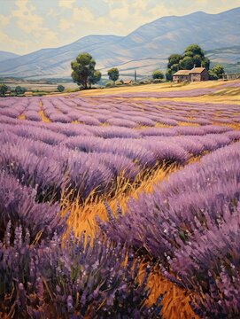 Classic Provence Lavender Art: Vintage Painting Capturing the Field Aroma