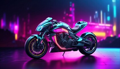 Future motorcycle neon background decoration