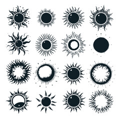 sun, vector, flower, icon, summer, design, set, illustration, symbol, art, pattern, collection, nature, sign, element, star, yellow, decoration, weather, floral, sunlight, sunbeam, circle, ornament