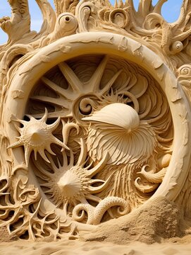 Coastal Sand Sculptures: Captivating Beachside Wall Art and Masterpieces.