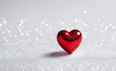 Fototapeta premium A small red heart on a sparkling white background. Generative AI