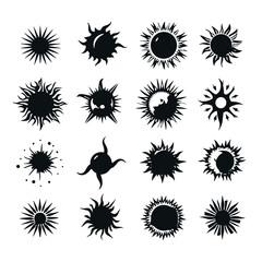 sun, vector, flower, icon, summer, design, set, illustration, symbol, art, pattern, collection, nature, sign, element, star, yellow, decoration, weather, floral, sunlight, sunbeam, circle, ornament