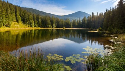 Fototapeta premium Beautiful mountain lake in Sunny summer day.