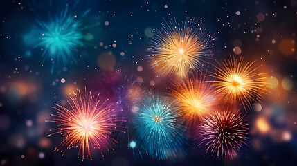 Fototapeta premium Happy New Year, burning fireworks with bokeh light background