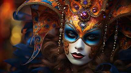 Fototapeta na wymiar Portrait of a person in carnival mask