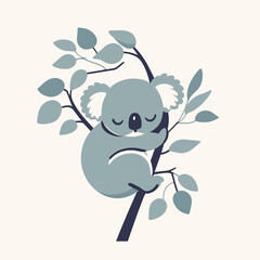 Cute koala bear sleeping on a tree, kawaii style vector illustration, koala bear cartoon illustration, generative ai