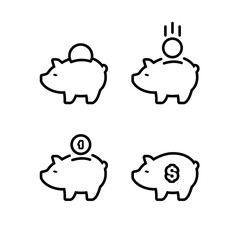 Piggy bank icons set, with coin symbol, made in simple line style.